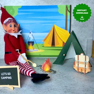 Scène de camping elfe à imprimer, magie elfe bricolage, elfe de la nature, accessoires elfes, téléchargement immédiat, scène elfe, accessoires malicieux elfes