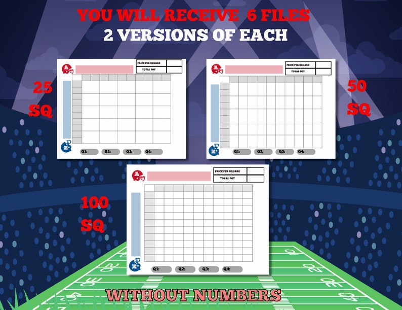 Football Super Bowl Square Game 2023 Super Bowl Boxes Etsy