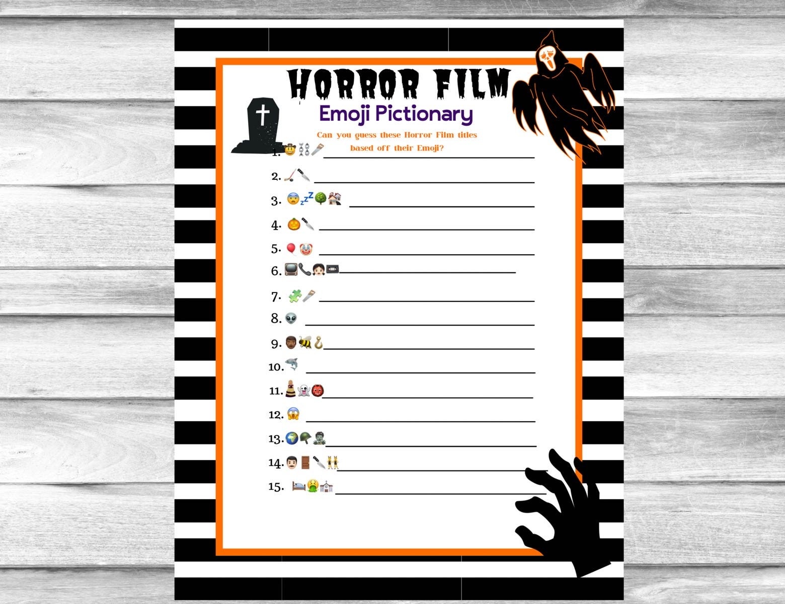Halloween Horror Movie Emoji Pictionary, Costume Party, Emoji Game, Fun