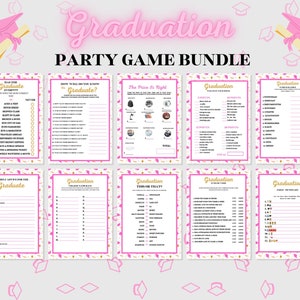 Graduation Game Bundle, 10 Graduate Games Printable, Party Games for College or High School Graduation , Instant Download, Pink and Gold