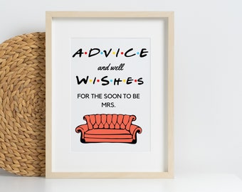 Vriendenbord met advies vrijgezellenfeest, thema tv-show (digitale download)