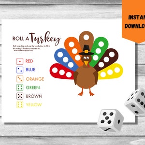 Rollen Sie ein Truthahnspiel druckbar, Thanksgiving-Türkei-Spiel Digitaler Download, Thanksgiving-Kinderaktivität, Thanksgiving-Familienspiel, KidTable-Spiel