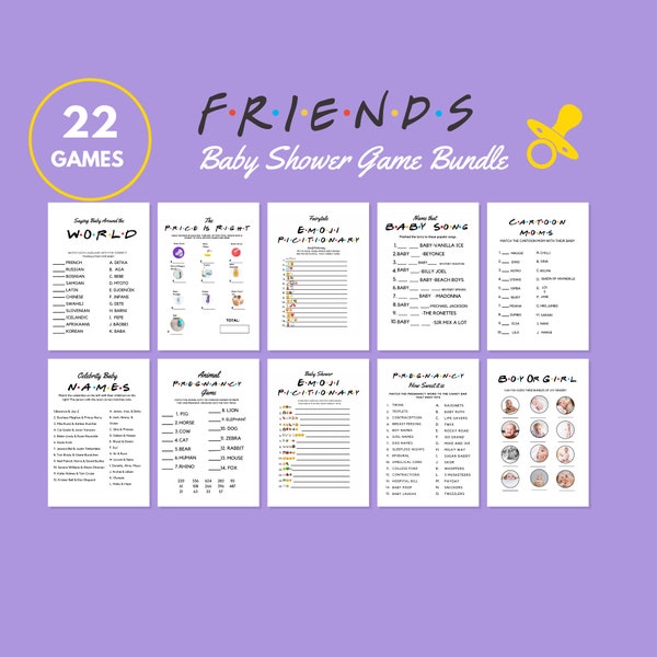 Friends Theme Baby Shower Game Bundle, Printable, Friends TV Show, Instant Download, Gender Neutral Baby Shower Games,Trivia Games