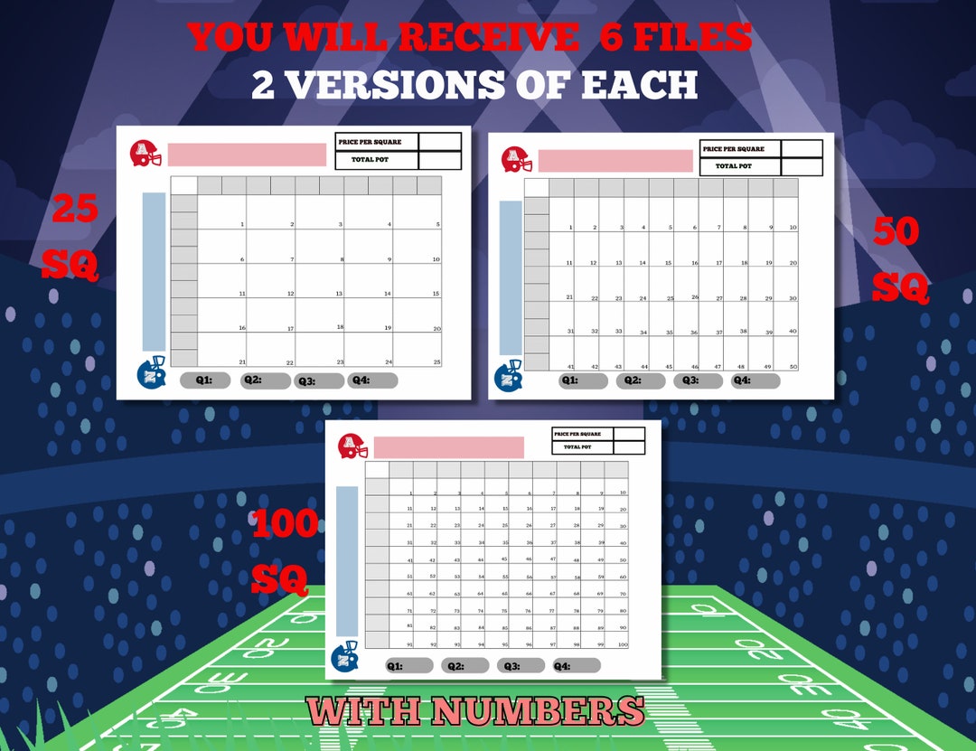 Football Super Bowl Square Game 2023 Super Bowl Boxes Etsy