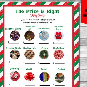 Christmas the Price is Right Game, Guess the Price Game, Holiday Party Games for Kids and Adults, Printable Game, Christmas themed game