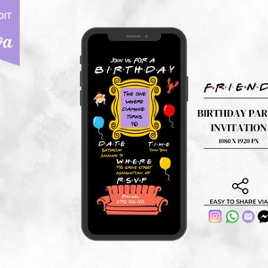 Editable Friends Birthday Party Invitations, Birthday Party Invitation, Digital Birthday Invite, Friends Themed Invitation, FBB1