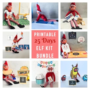 Pacote de kit de elfo para impressão, kits de adereços de elfo de Natal, download instantâneo, atividades de elfo, lista de ideias de elfo, notas de elfo, download instantâneo