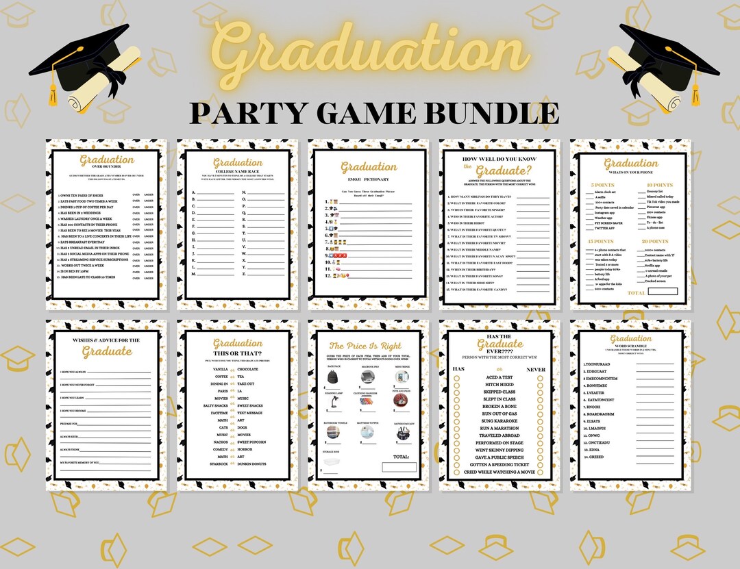 Graduation Game Bundle, 10 Graduate Games Printable, Party Games for