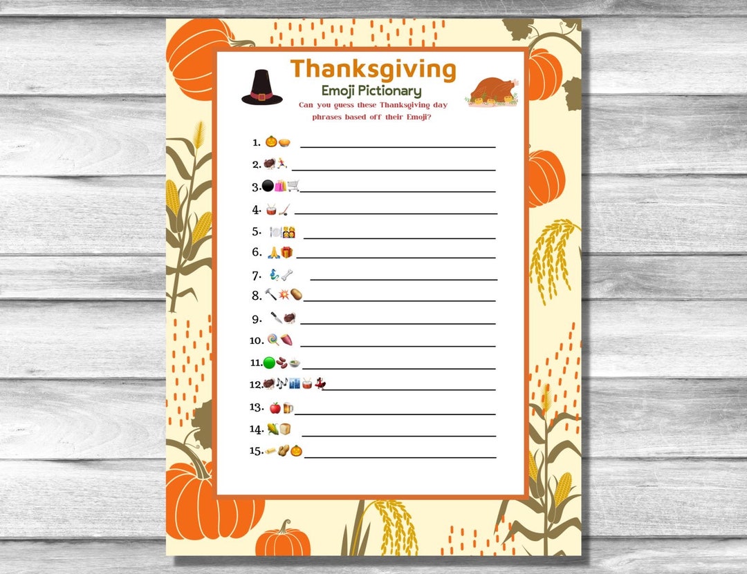 Thanksgiving Emoji Game Emoji Pictionary Party Autumn Party - Etsy
