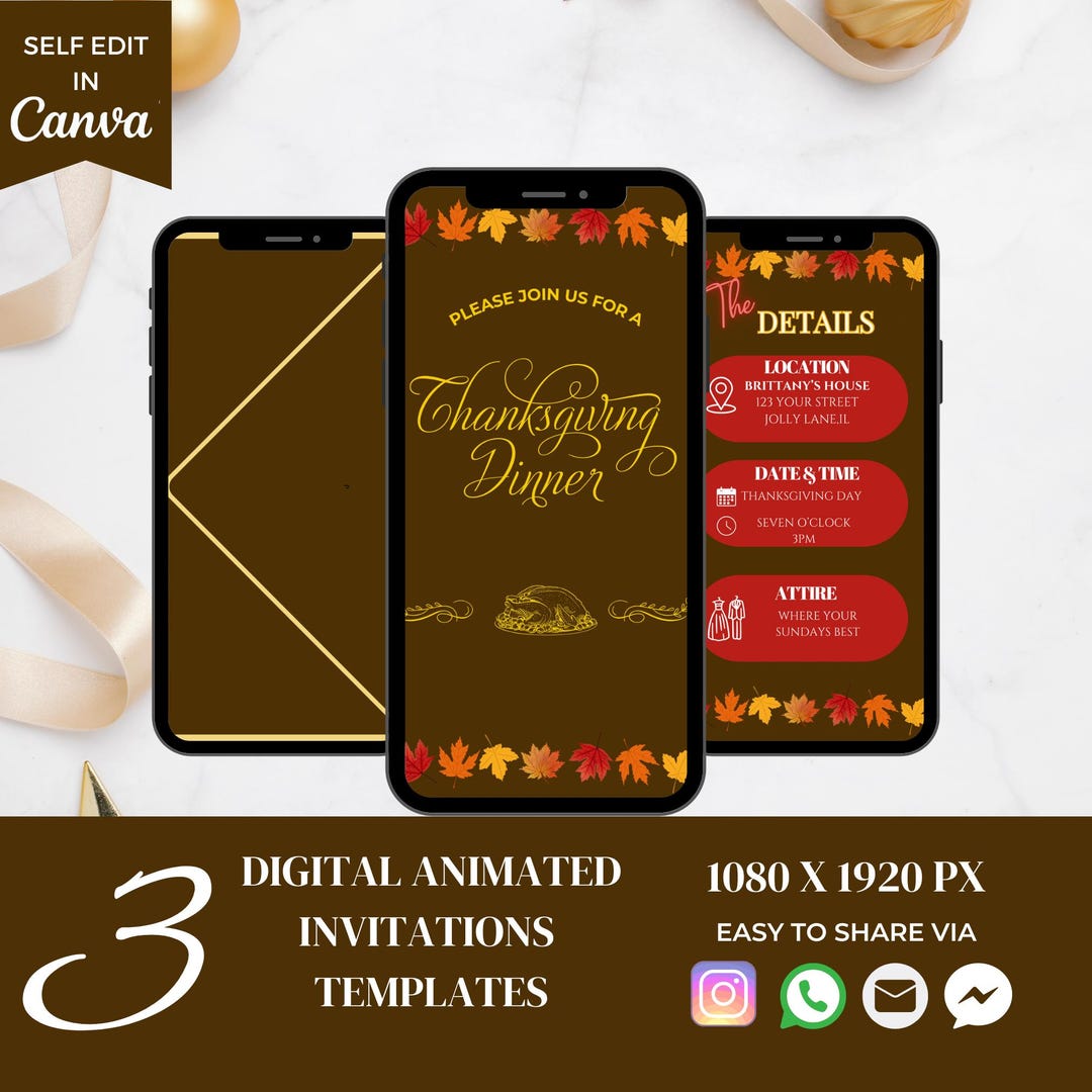 T1 Invite Animated Thanksgiving Dinner Video Invitation, Digital Thanksgiving ...