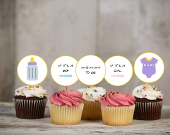 Friends Cupcake Toppers, Baby Shower, Friendsgiving, Cupcake Decor, Instant Download, Food Label Printable, Friends Themed Decor