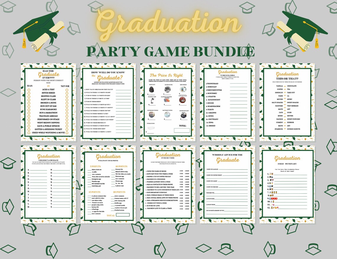 Graduation Game Bundle, 10 Graduate Games Printable, Party Games for ...