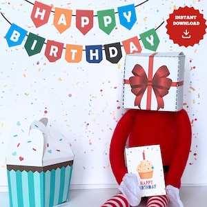Elfo de fiesta de cumpleaños imprimible, accesorios de elfo, descarga instantánea, escena de elfo, accesorios de travesuras de elfo, accesorios de muñeca para fiesta de cumpleaños, accesorios de elfo