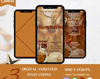 Geanimeerde uitnodiging voor Thanksgiving-diner, Friendsgiving Evite (sjabloon digitaal canvas)