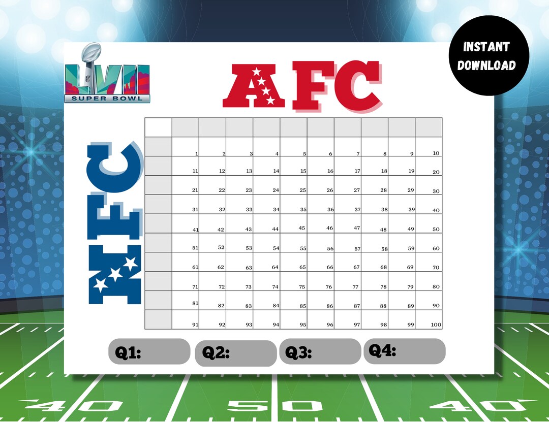 PRINTABLE Superbowl Square Game 2023 Superbowl Boxes Etsy Israel