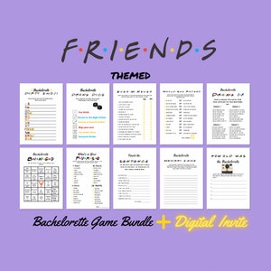 Freunde unter dem Motto Bachelorette Party Spiele Bundle, Freunde TV-Show, druckbare Spiele Trinkspiele, Dirty Emoji, Hen Party, Brautdusche Spiele