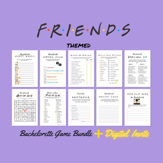 Friends Themed Bachelorette Party Games Bundle,Friends TV Show ,Printable Games Drinking Games,Dirty Emoji,Hen Party, Bridal Shower games