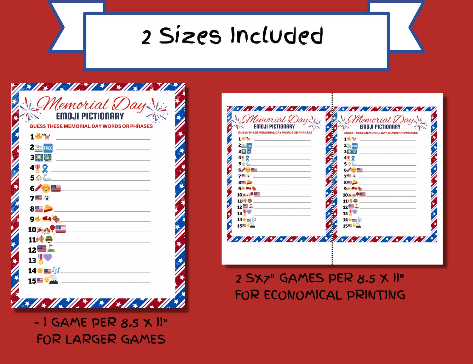 Memorial Day Emoji Pictionary Game Printable Memorial Day Etsy