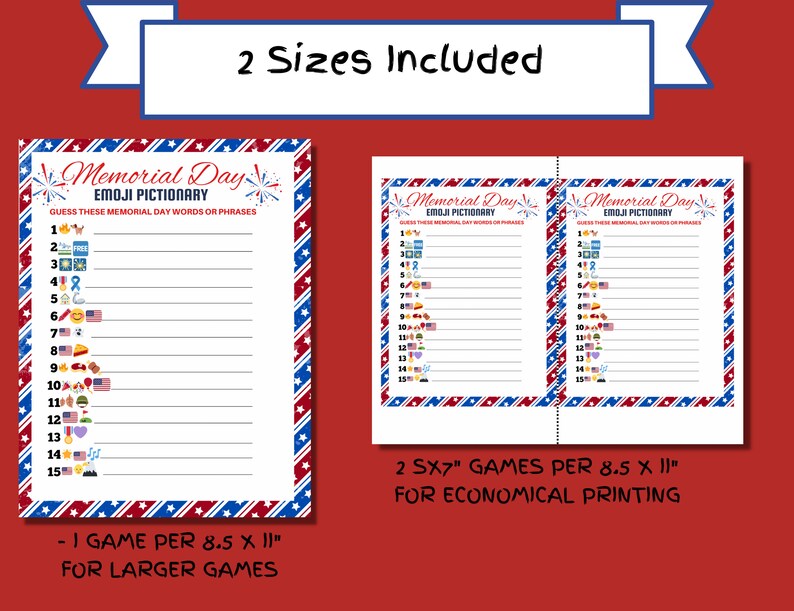 Memorial Day Emoji Pictionary Game Printable Memorial Day Etsy