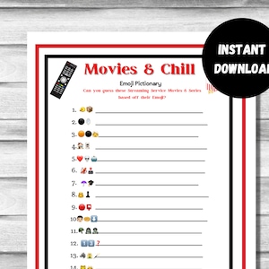 Movie Emoji Pictionary, Streaming Emoji Game, Printable Game, Family Game Night, TV Show  Emoji, Class Room Activity, Teen Games, Emoji Quiz