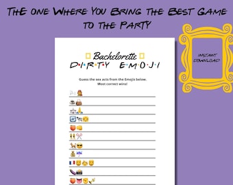 Dirty Emoji Pictionary Game, Friends Bachelorette Party Games, Emoji Pictionary, Hen Party Games, Printable Bridal Games, Fun Games