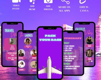 Animated Bachelorette Itinerary Invitation, Miami Trip (Canva Template)