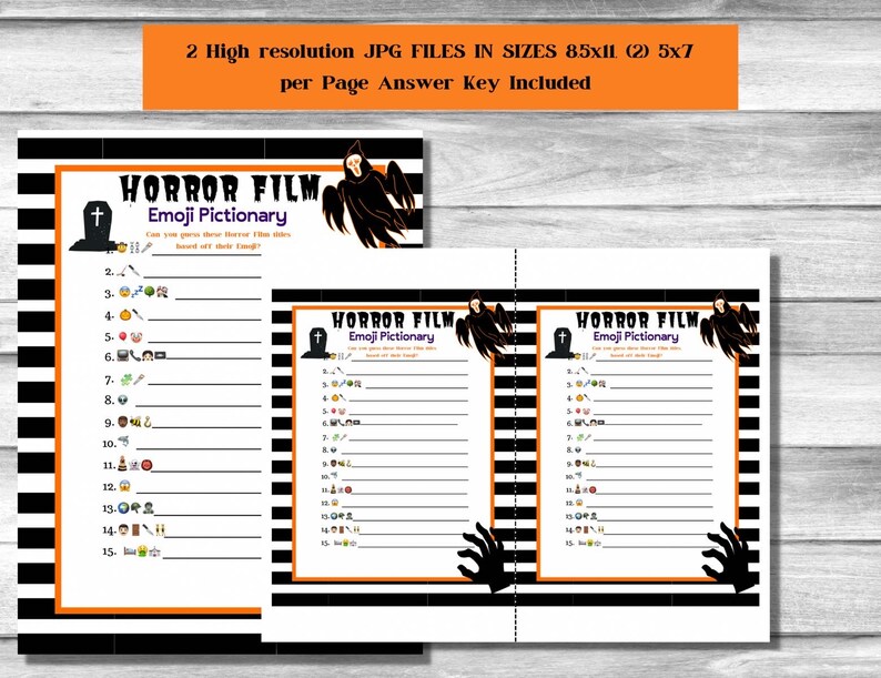 Halloween Horror Movie Emoji Pictionary, Costume Party, Emoji Game, Fun