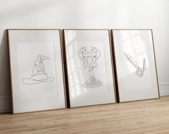 Lámina decorativa con tres ilustraciones del Mundo Mágico, ideal para decoración de pared (descarga digital).