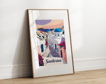 Santorini Travel Poster Set, Greece Illustration (Digital Download)