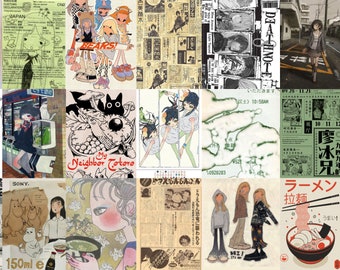 Könnte beinhalten: Eine Collage aus Bildern mit Anime-Charakteren, japanischem Text und Illustrationen. Die Bilder sind in verschiedenen Stilen gehalten, darunter Schwarzweiß, Farbe und digitale Kunst. Einige Bilder zeigen Essen, wie Ramen und eine Schüssel Suppe. Der Text in den Bildern enthält japanische Wörter und Sätze, wie "Ramen" und "Mein Nachbar Totoro".