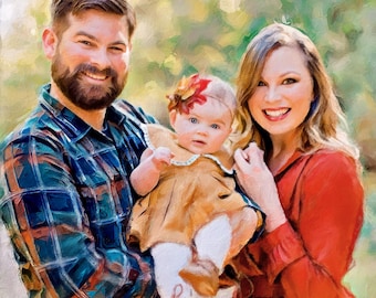 Custom Family Portrait from Photo, Oil Painting Portrait for Wedding Anniversary, Memorial Gift, Digital Art Printed On Canvas Ready to Hang