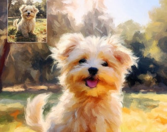 Pintura personalizada de retratos de mascotas de foto- Retrato de perro-Regalo conmemorativo para amantes de las mascotas-Pintura personalizada de mascotas impresa en lienzo lista para colgar