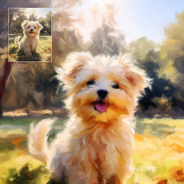 Custom Pet Portrait Painting from Photo- Dog Portrait-Memorial Gift for Pet Lovers-Personalized Pet Painting Printed on Canvas ready to hang