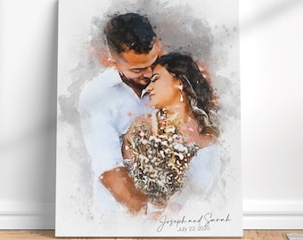 Pintura de retrato a partir de foto, retrato de casal em aquarela personalizado a partir de foto, ideias para presentes personalizados, imagem em arte em aquarela, digital