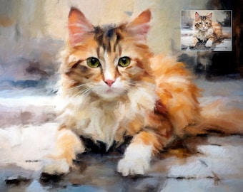 Retrato de mascota personalizado de Photo-Cat Portrait Memorial Gift- Pintura de perro personalizada de su foto- Pintura digital impresa en lienzo