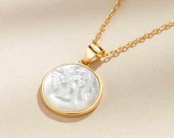 Angel Baby Necklace - White Shell Necklace, Nacre Necklace, Cherub Necklace, Bereavement Jewelry Gift, Memorial Gift Necklace, Condolence