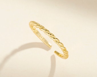 Twisted Gold Ring - Thin Twist Ring, Adjustable Ring, Silver Rope Ring, Gold Band Thin, Yellow Gold Ring, Gold Twist Ring, Twisted Rope Ring