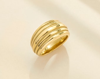 Chunky Gold Ring - Bold Ring, Thick Gold Ring, Gold Plated Titanium, Wide Gold Band, Gold Band Ring, Big Gold Ring, Statement Ring R3