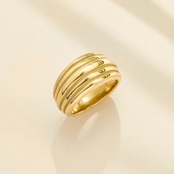 Chunky Gold Ring - Bold Ring, Thick Gold Ring, Gold Plated Titanium, Wide Gold Band, Gold Band Ring, Big Gold Ring, Statement Ring R3