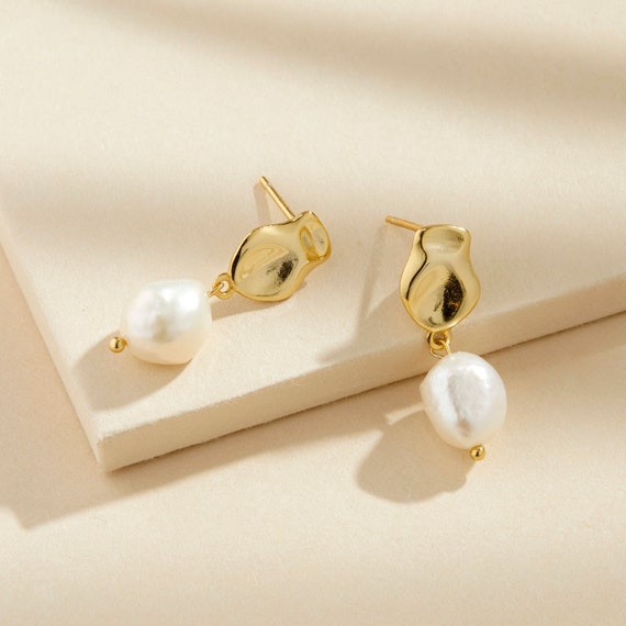 Pearl Wedding Jewelry - Bridal Pearl Drop Earrings - Available In Silver And Yellow Gold | ADORA By Simona