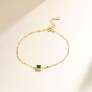 Zircon Gold Bracelet - Chain Bracelet, Dainty Bracelet, Green Zircon Bracelet, Gold Layer Bracelets, Gift of Jewelry for Women