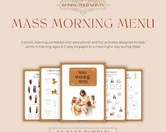 Catholic Mass Morning Menu | Printables Toddler Busy Book Activity Bundle | Preschool Kindergarten Catholic Homeschooling Morning Basket