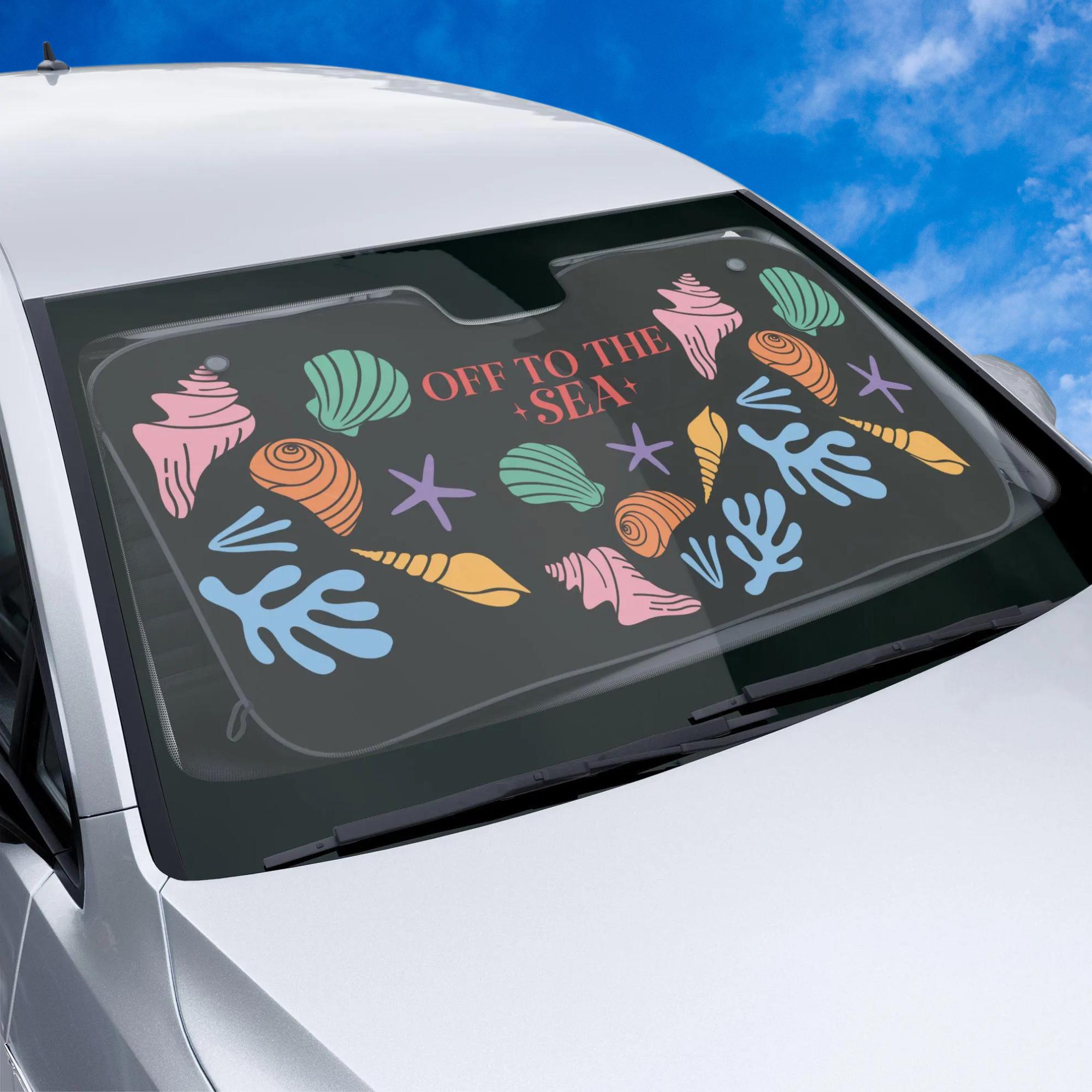 Seashell Car Sun Shades - "Off to the Sea" - Beach Decor, UV Protection, Summer Road Trip, Gift for Beach Lovers, Car Accessories