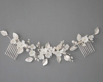 White Porcelain Flower Wedding Haircomb - Bridal Hair Pin - Bridal Hair Accessories - Wedding/prom Haircomb