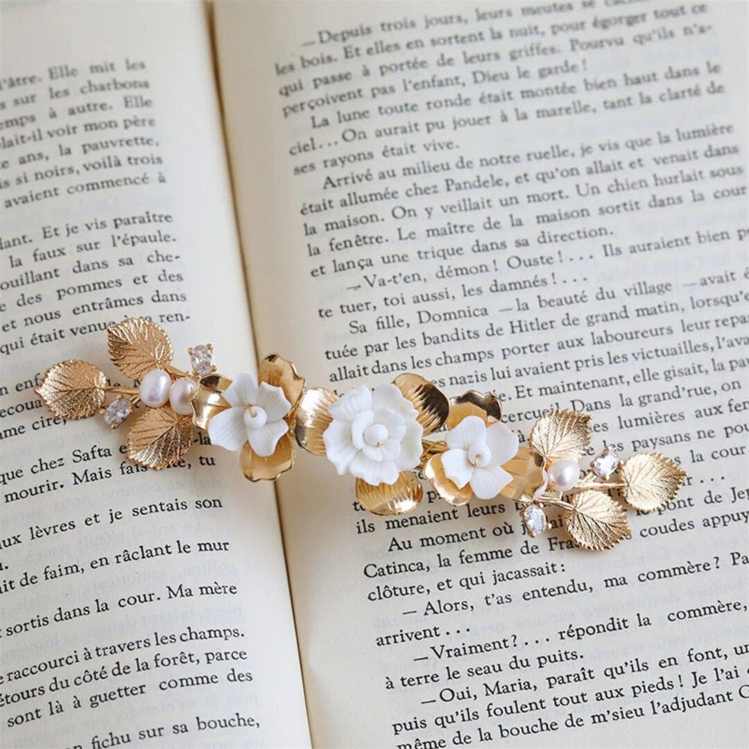 Elegant Porcelain Flower & Gold Leaf Hair Piece/hair Clip Etsy
