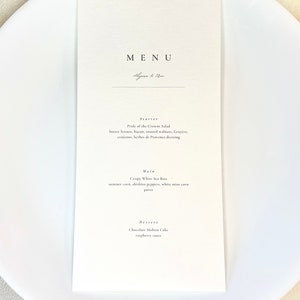 Custom Made Printed Table Menu Card, Cotton Paper Wedding Menu Card and Wax Name Card with Ribbon, Minimalist menu cards