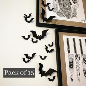 Pack of 15 wall bats, bat wall decor, gothic home & decoration, spooky home, bat wall hanging, Halloween wall decor, gothic art
