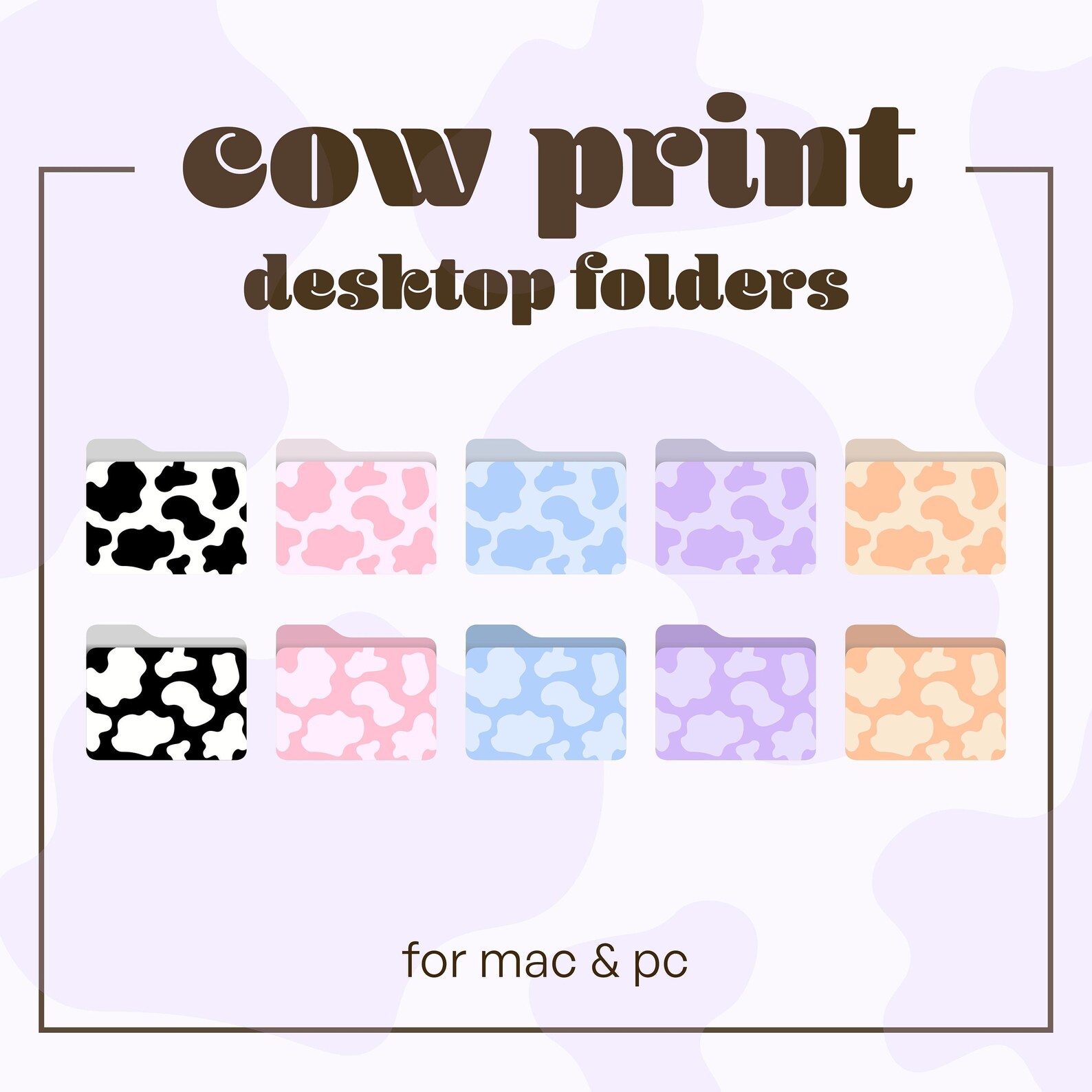 Cow Print Desktop Folder Icons Pastel Animal Print Icons for Etsy New