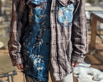 Chaqueta de franela con estampado de cianotipo