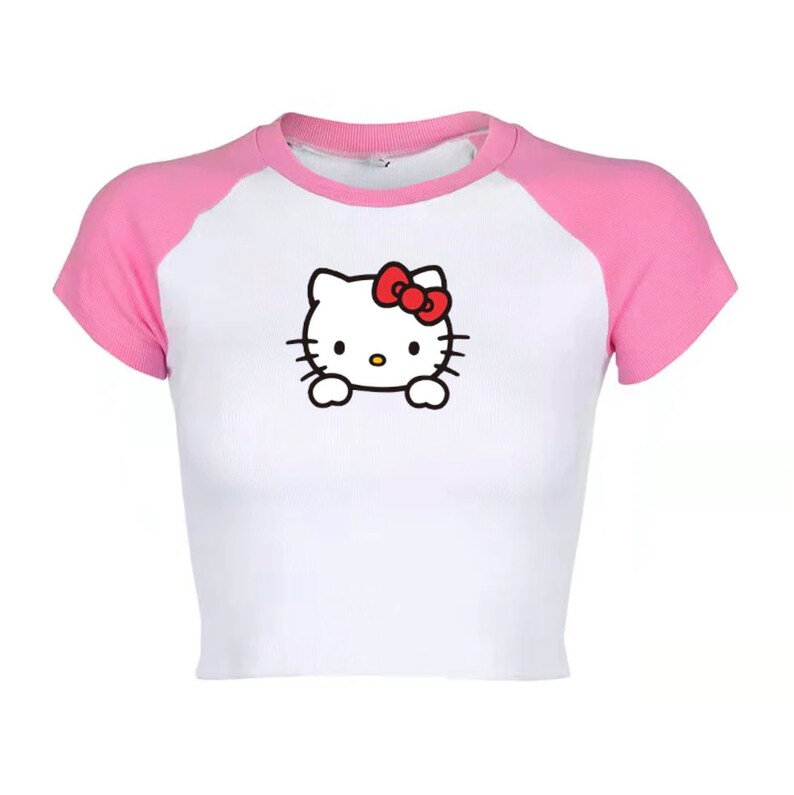 Hello Kitty Pink Y2K Tee Cropped Top Hello Kitty Tshirt Etsy New Zealand